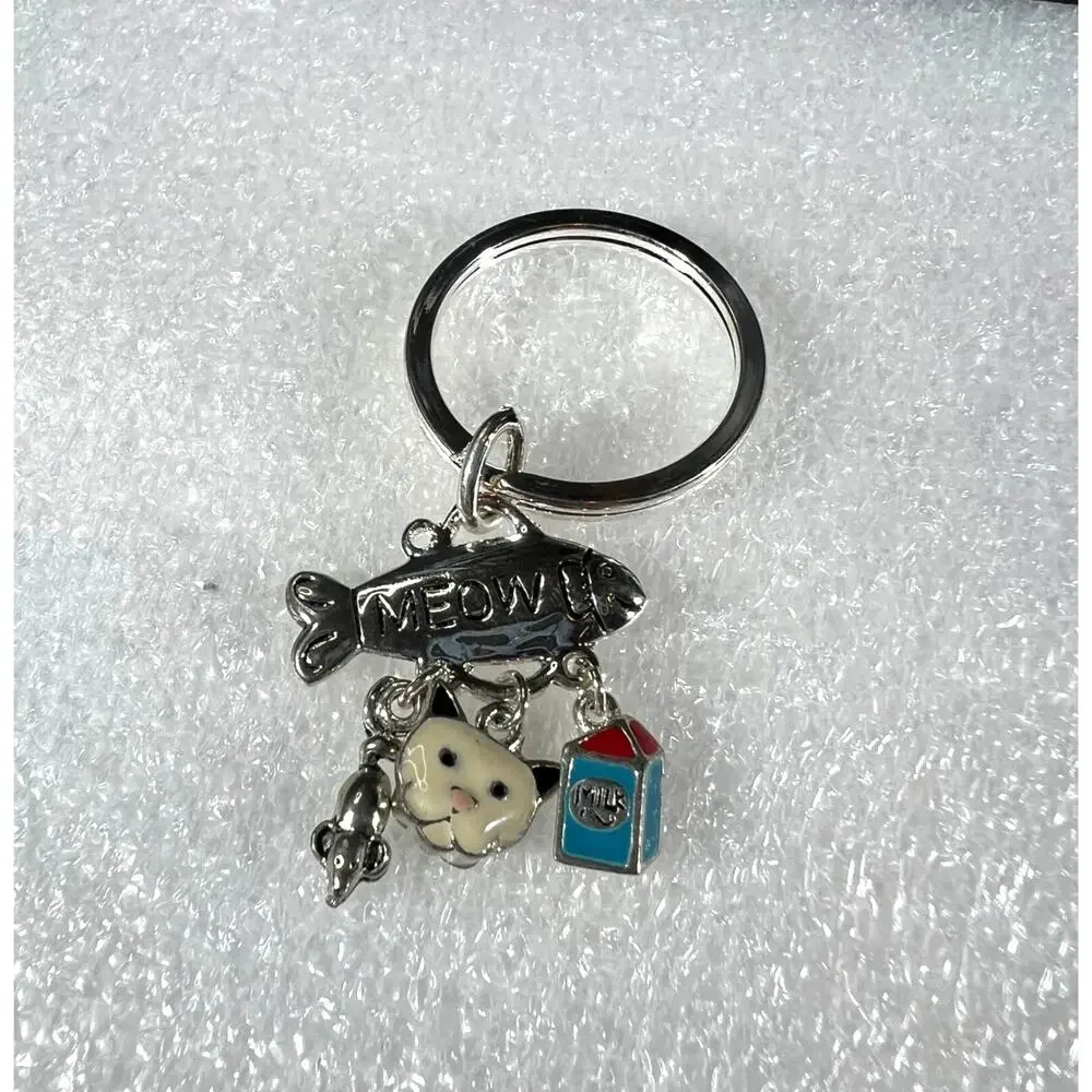 Cute Kitty Cat Meow Cat Person Pet Mom Dad Cat Lover Retro Keychain NEW